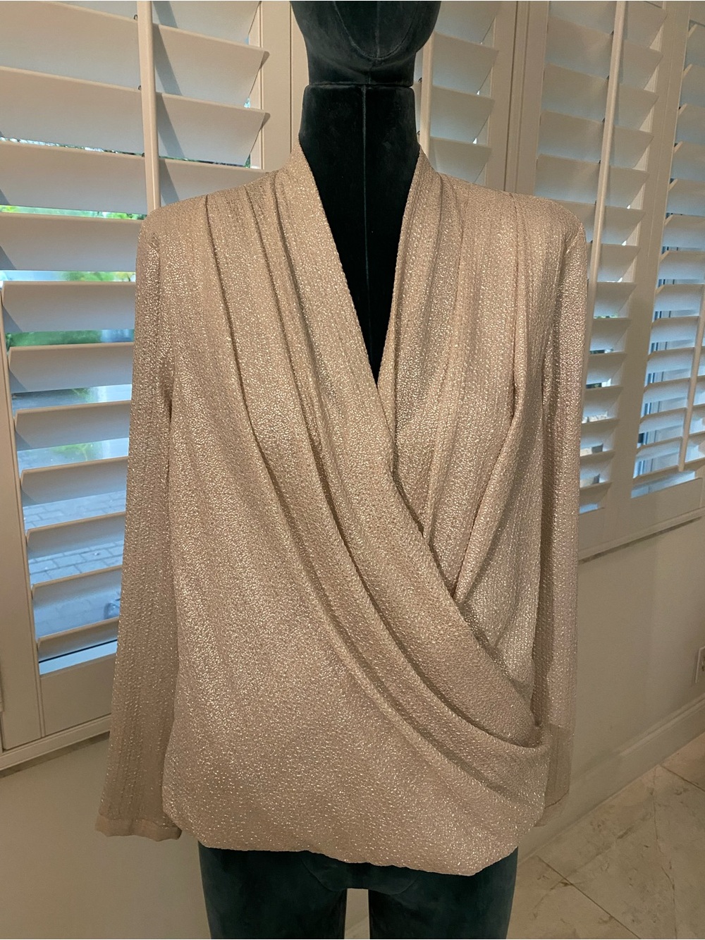 H&M Shimmery Metallic Champagne Wrap-Style Blouse